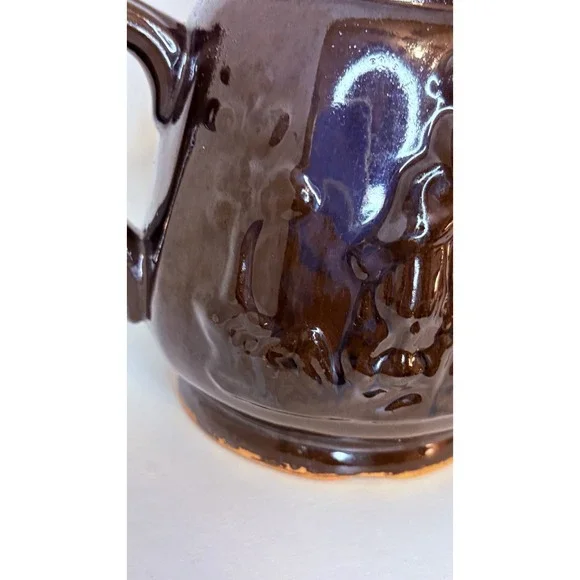 Rockingham Teapot-Rebecca at the Well Relief Raised Clay Brown Glaze Antique 7" - Picture 8 of 16